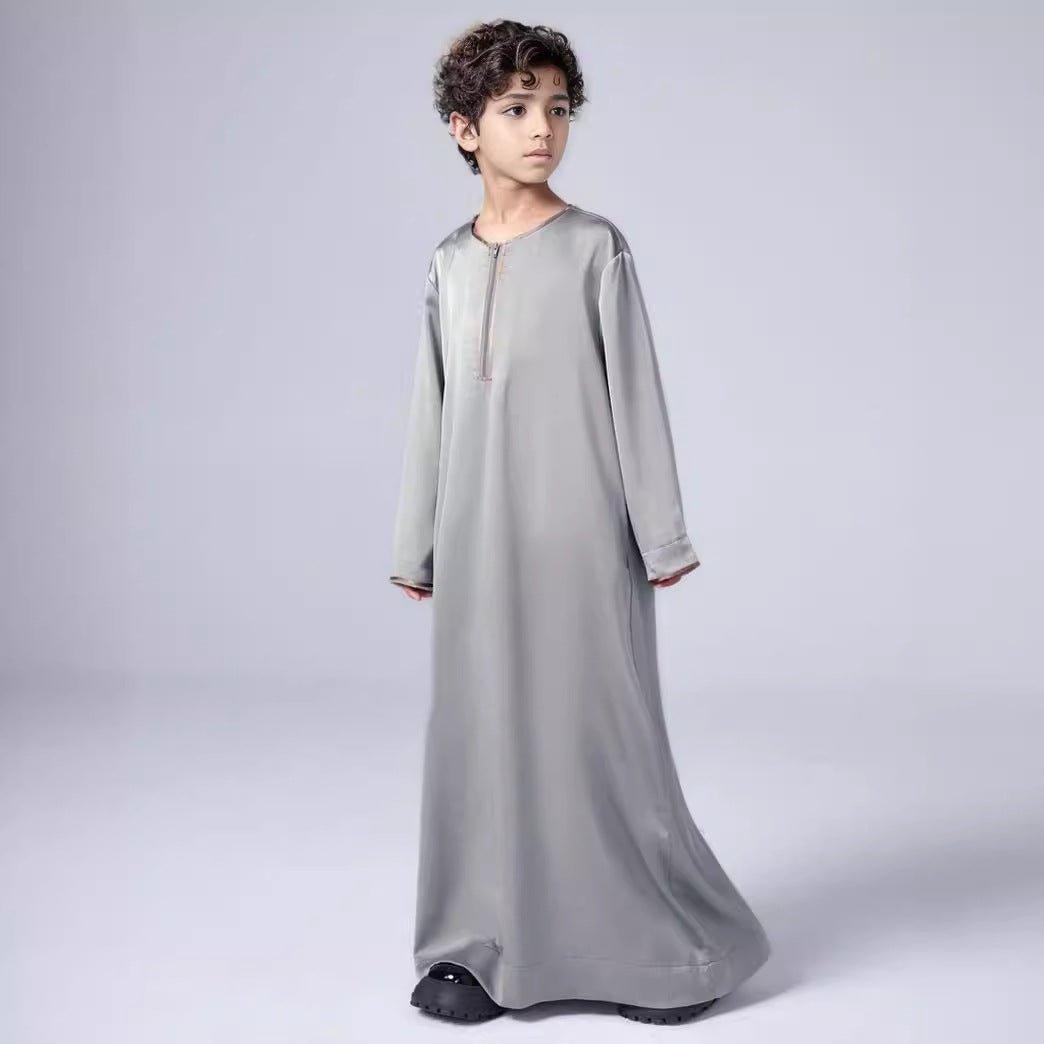 MKB006 Boys Satin Round Neck Simple Thobe - Mariam's Collection