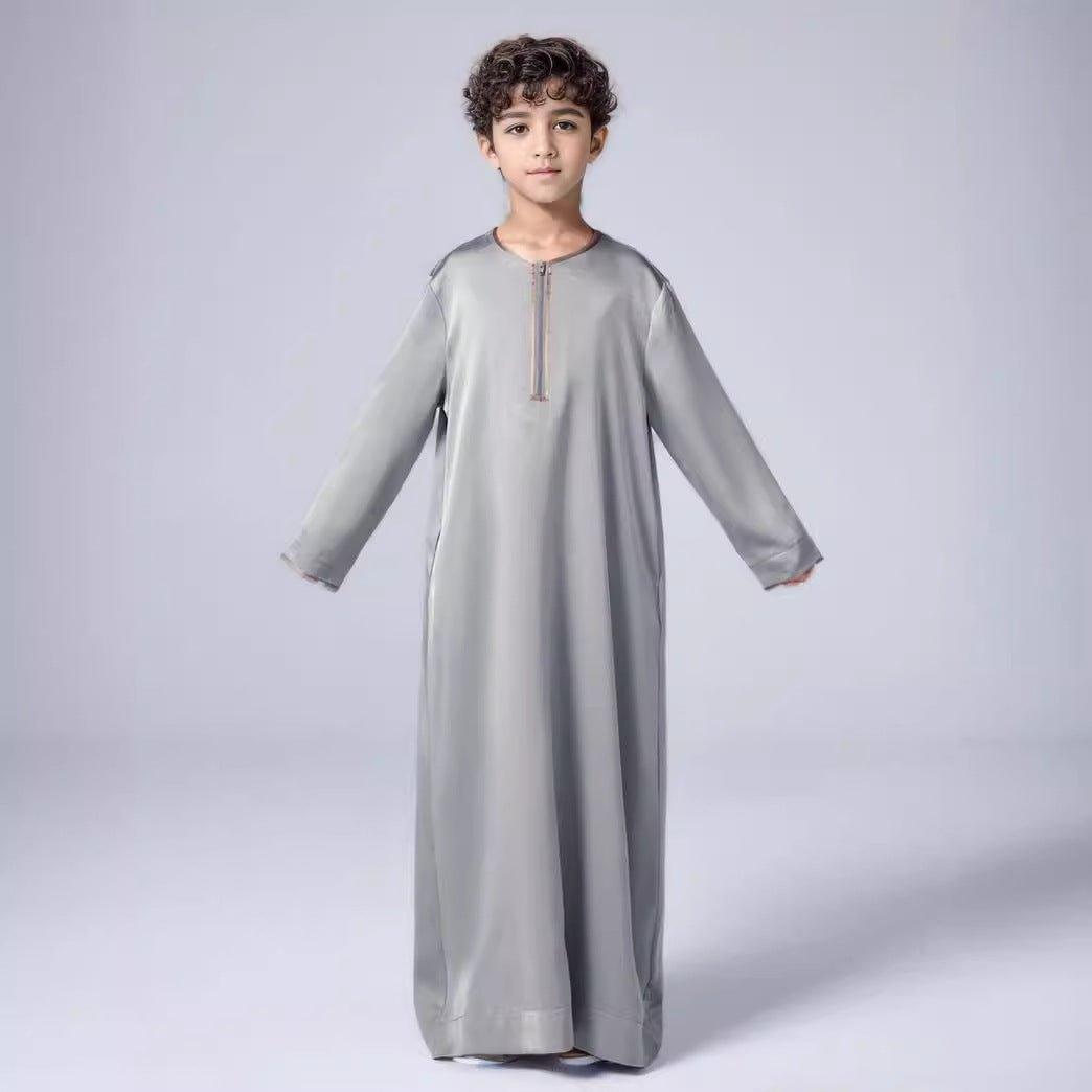 MKB006 Boys Satin Round Neck Simple Thobe - Mariam's Collection