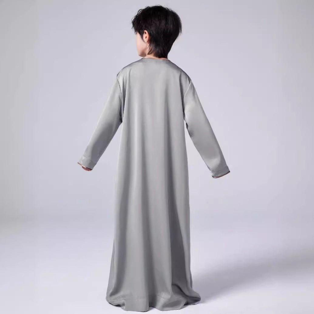 MKB006 Boys Satin Round Neck Simple Thobe - Mariam's Collection