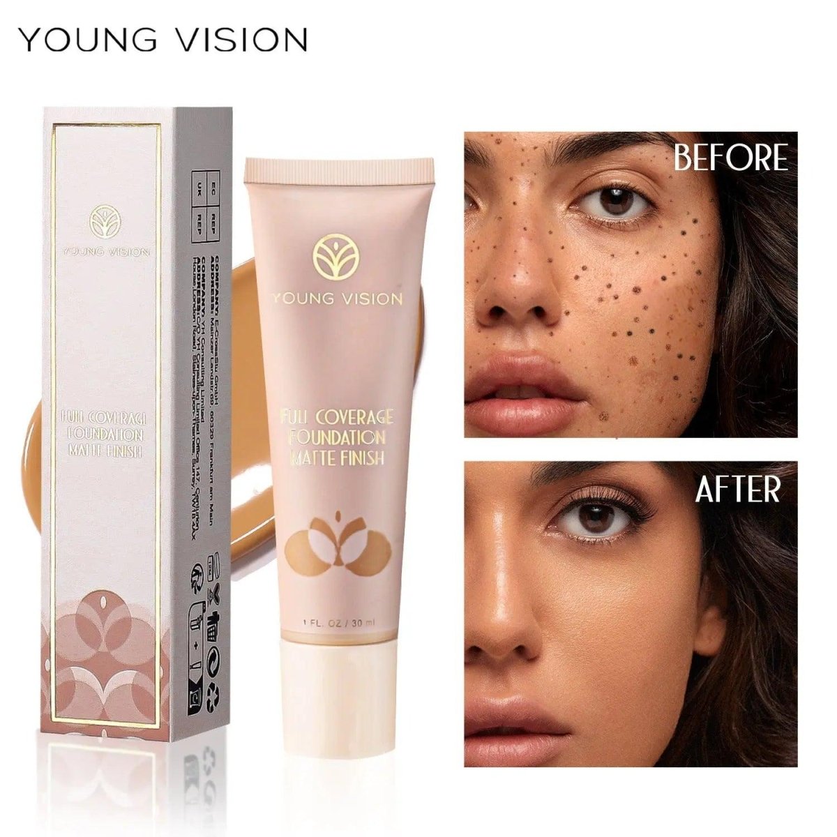 MMU001 YOUNG VISION Liquid Luninous Foundation Full Coverage Matte Finish - Mariam's Collection