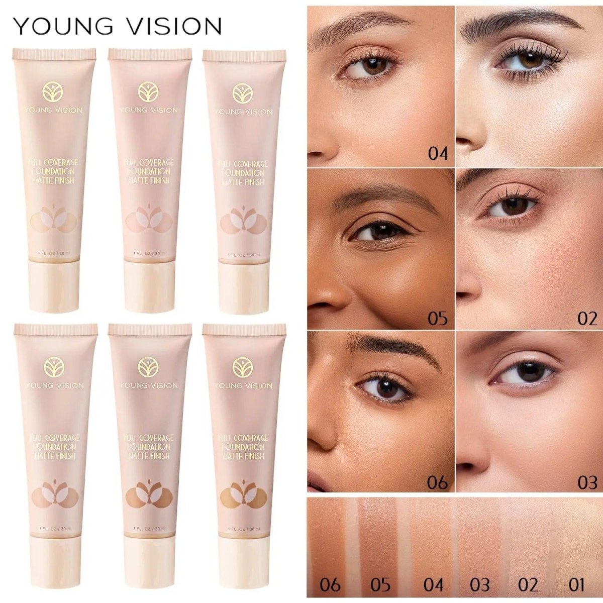 MMU001 YOUNG VISION Liquid Luninous Foundation Full Coverage Matte Finish - Mariam's Collection