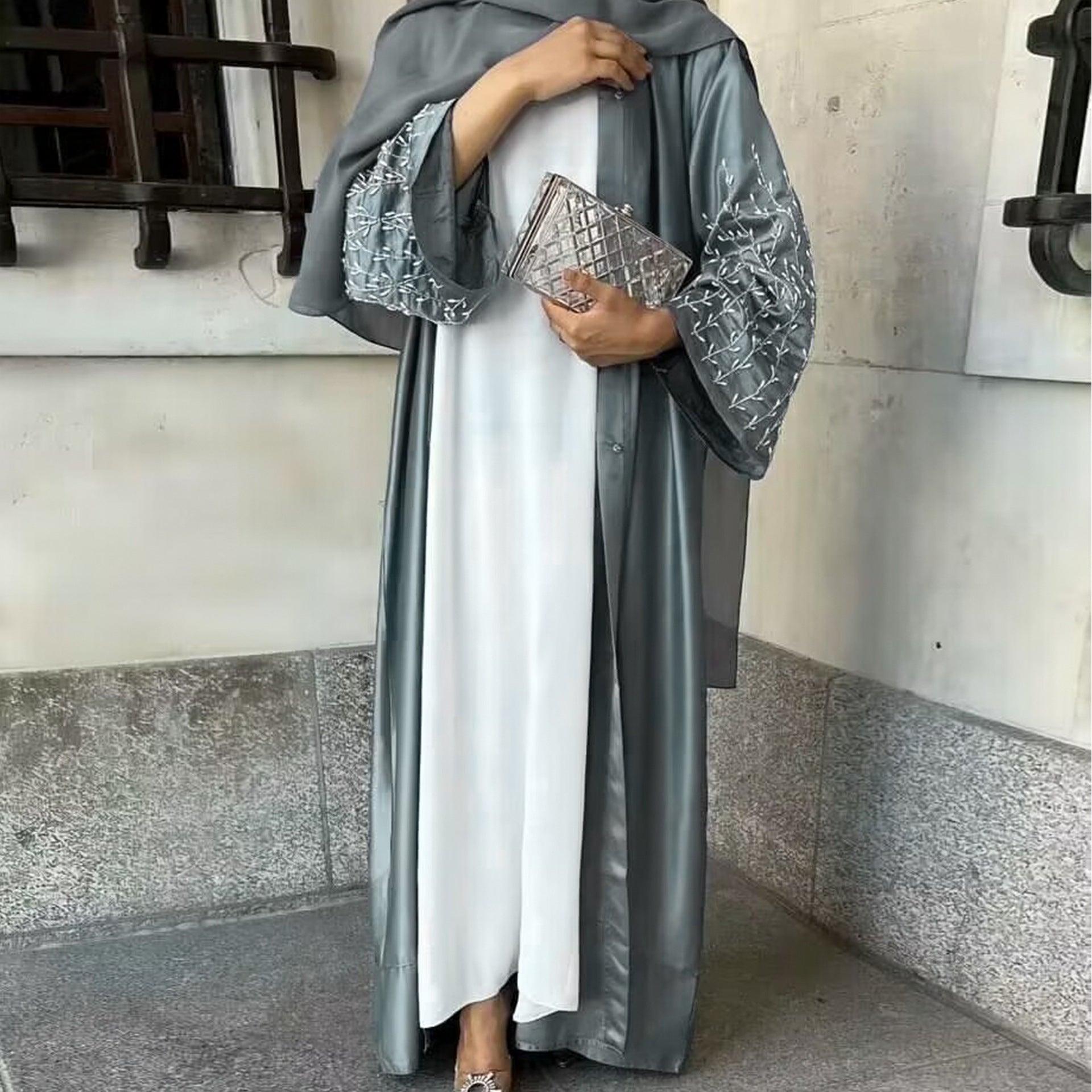 Party Abaya 2-Piece Set With Solid Colour And Handmade Beads (MOA054)