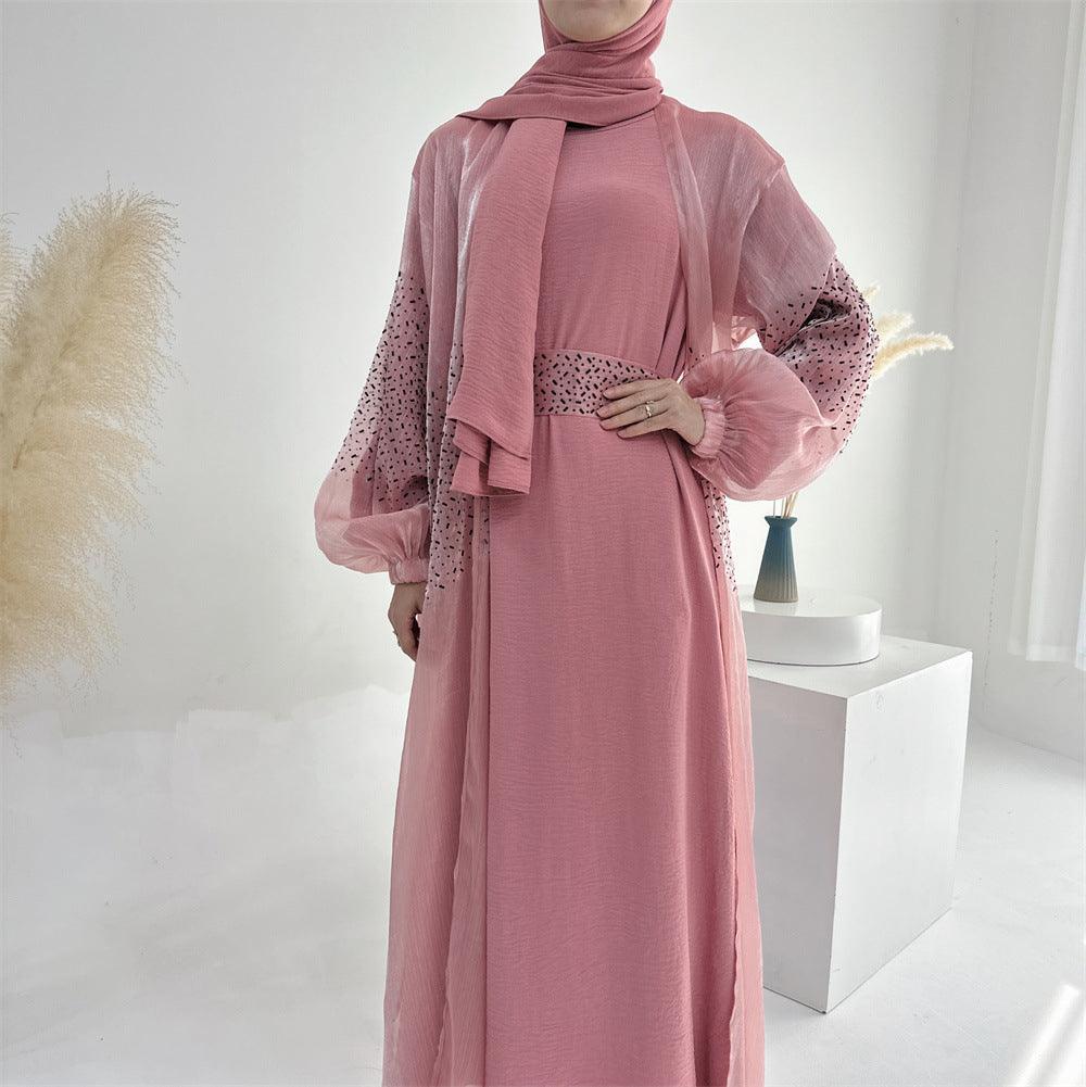 MOA057 Wave Bubble Sleeve Abaya 4-Piece Set - Mariam's Collection