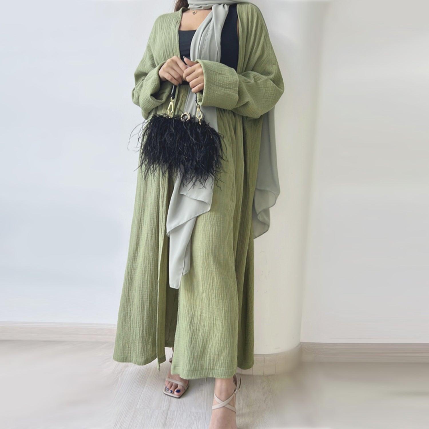 MOA064 Casual Open Abaya With Loose Pants 2 - Piece Set - Mariam's Collection