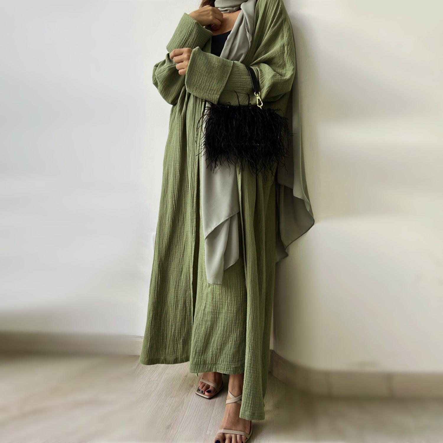 MOA064 Casual Open Abaya With Loose Pants 2 - Piece Set - Mariam's Collection