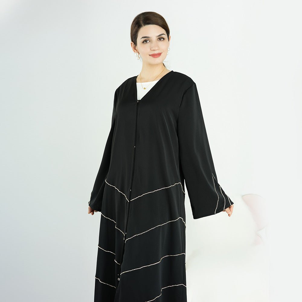 MOA083 Solid Color Rhinestone Embellished Abaya - Mariam's Collection