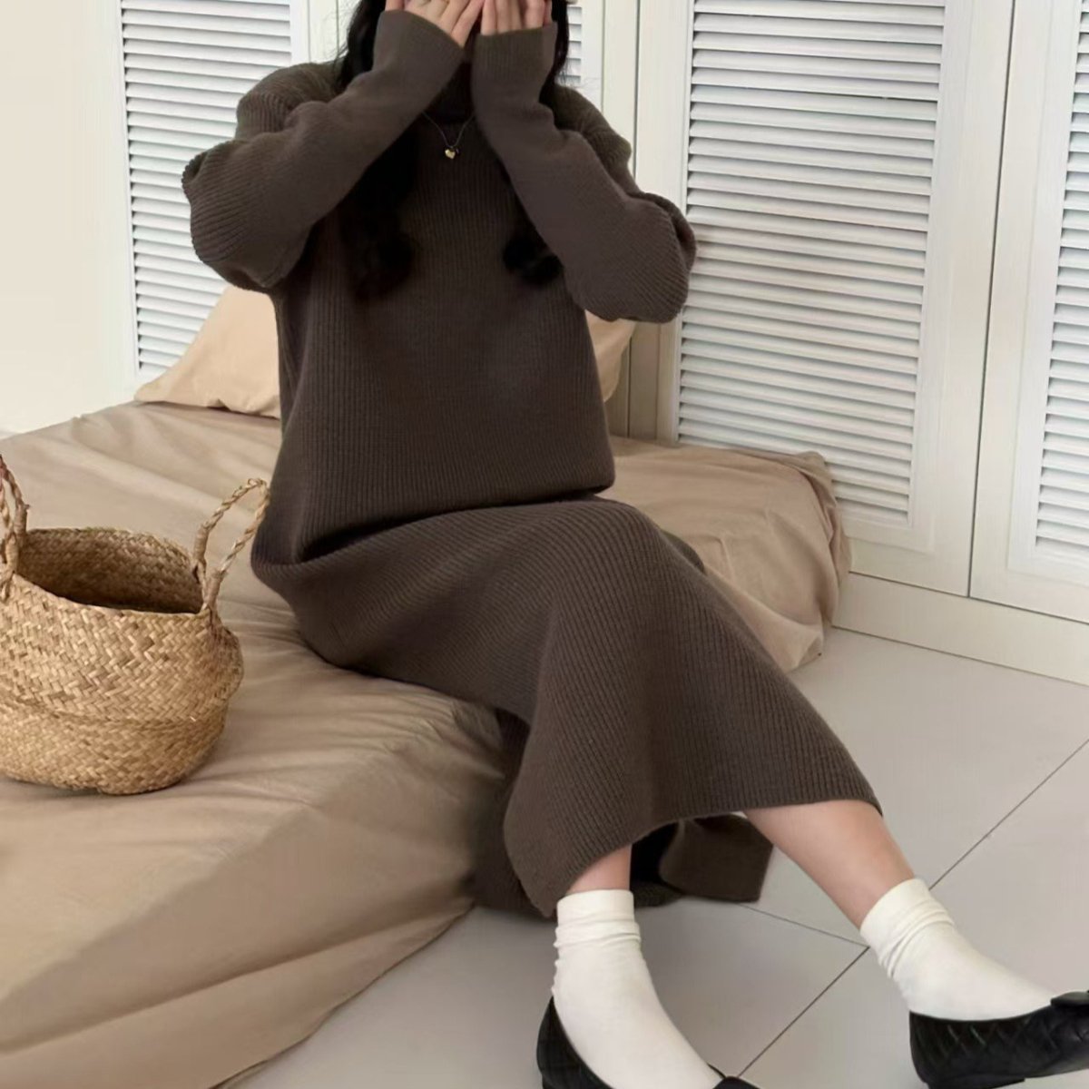 Mock Neck Ribbed Knit Maxi Dress(MS158) - Mariam's Collection