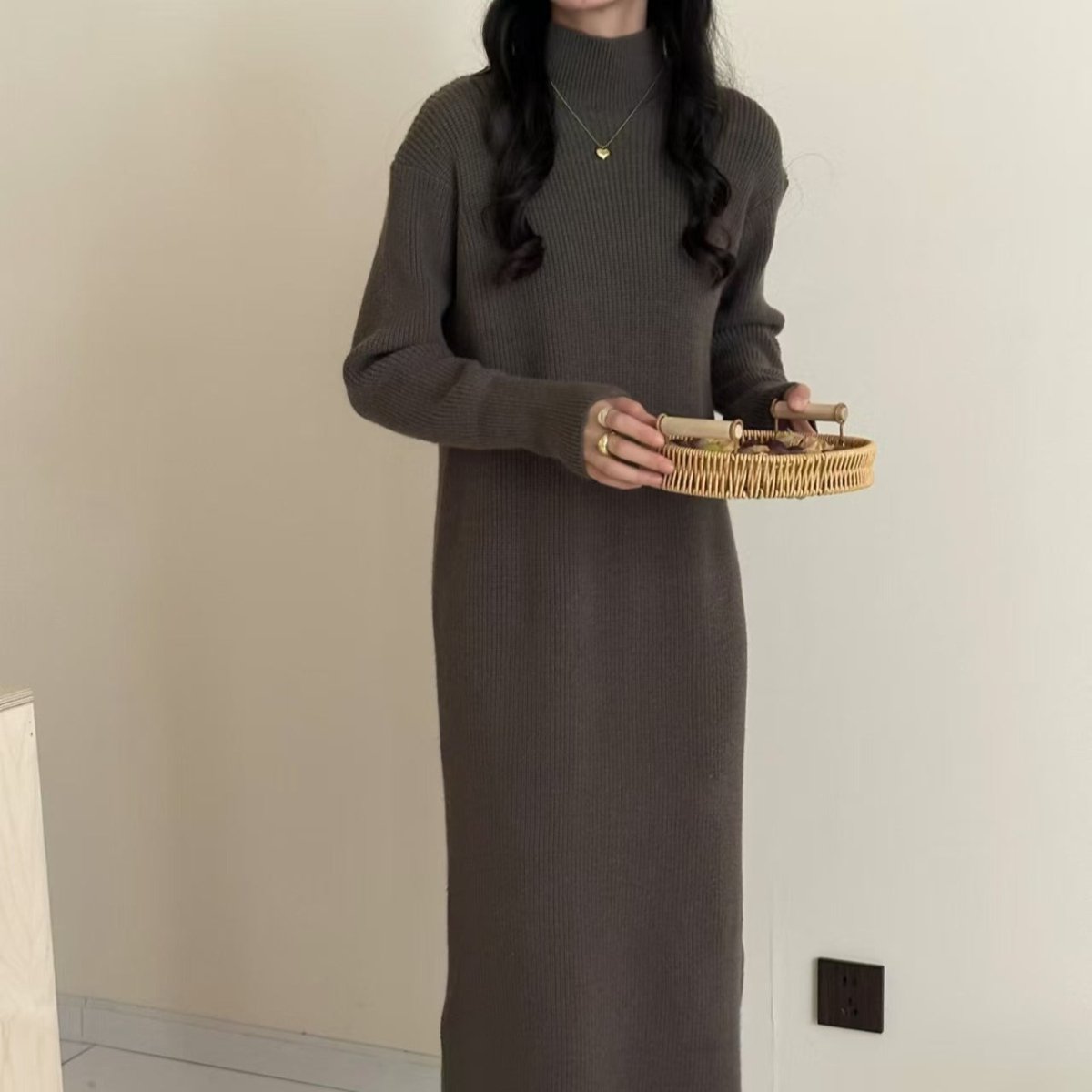 Mock Neck Ribbed Knit Maxi Dress(MS158) - Mariam's Collection