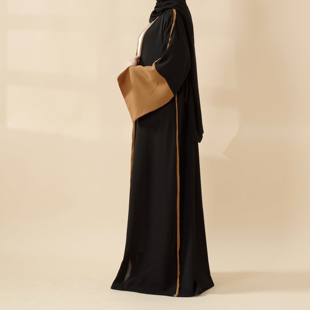 Modern Contrast - Trim Slit Sleeves Open Abaya (MOA129) - Mariam's Collection