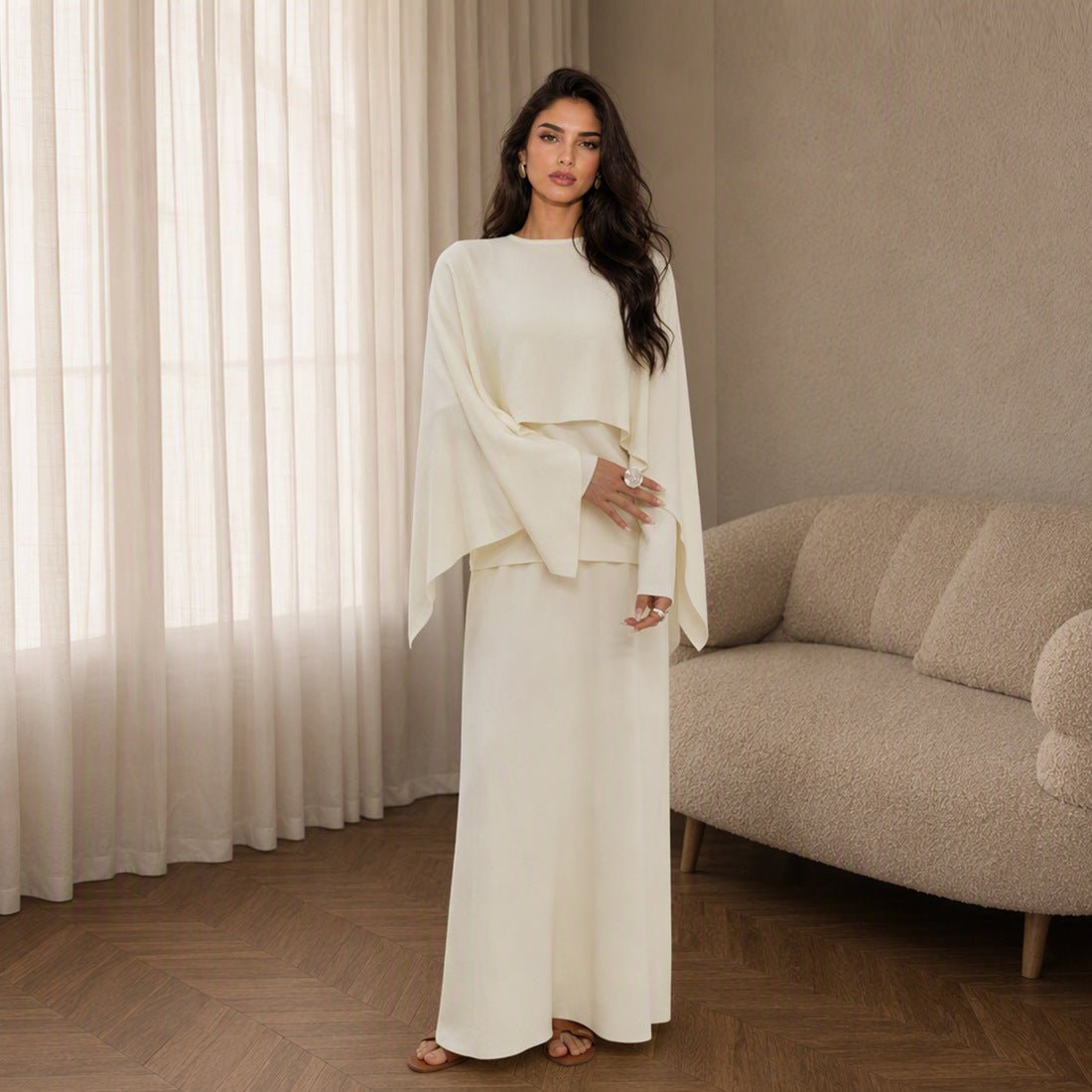Modest Cape Knit Top & Maxi Skirt Set(MS537) - Mariam's Collection