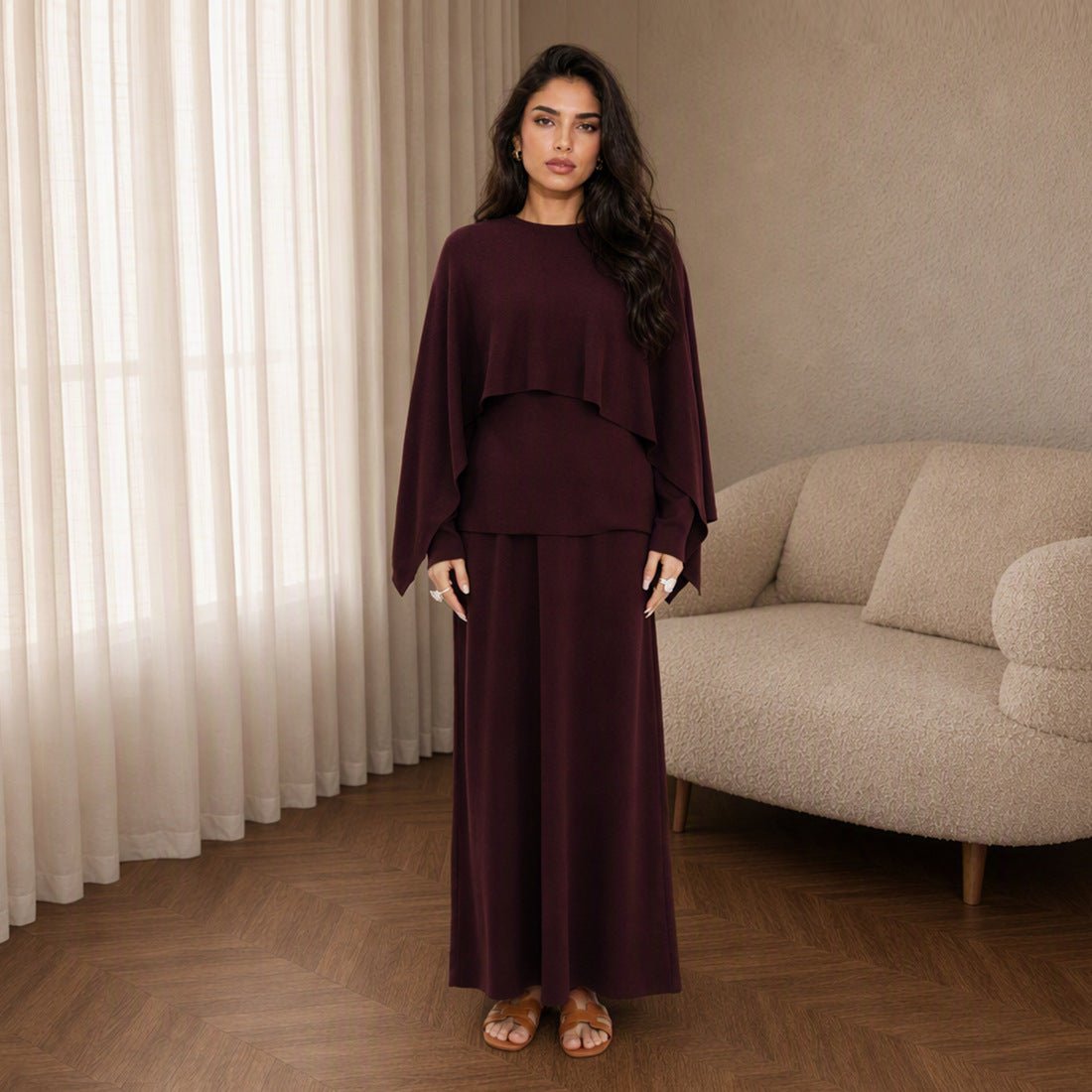 Modest Cape Knit Top & Maxi Skirt Set(MS537) - Mariam's Collection
