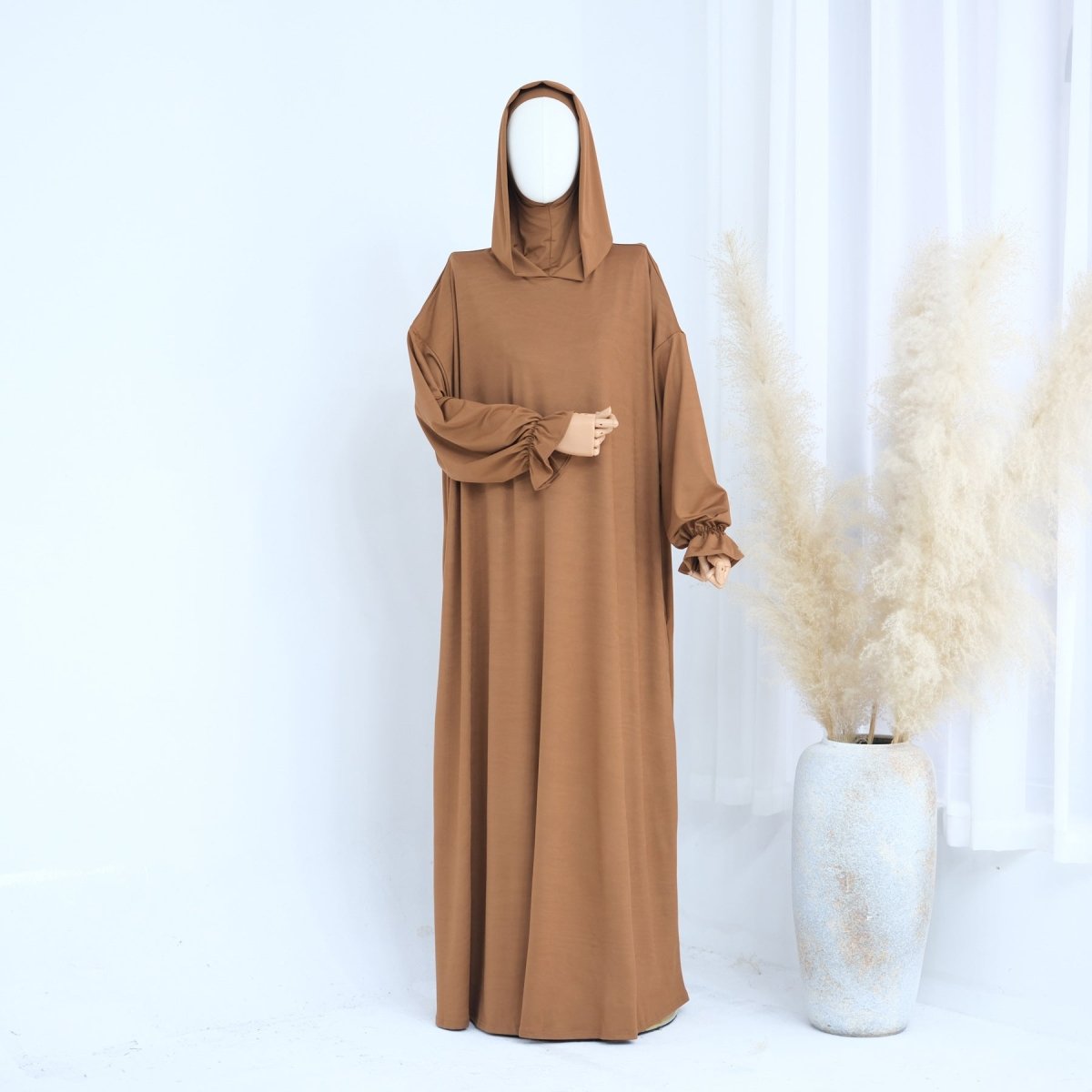 Modest Casual Hooded Abaya Collection | Tone Robes with Bubble Sleeves (MJ021) - Mariam's Collection