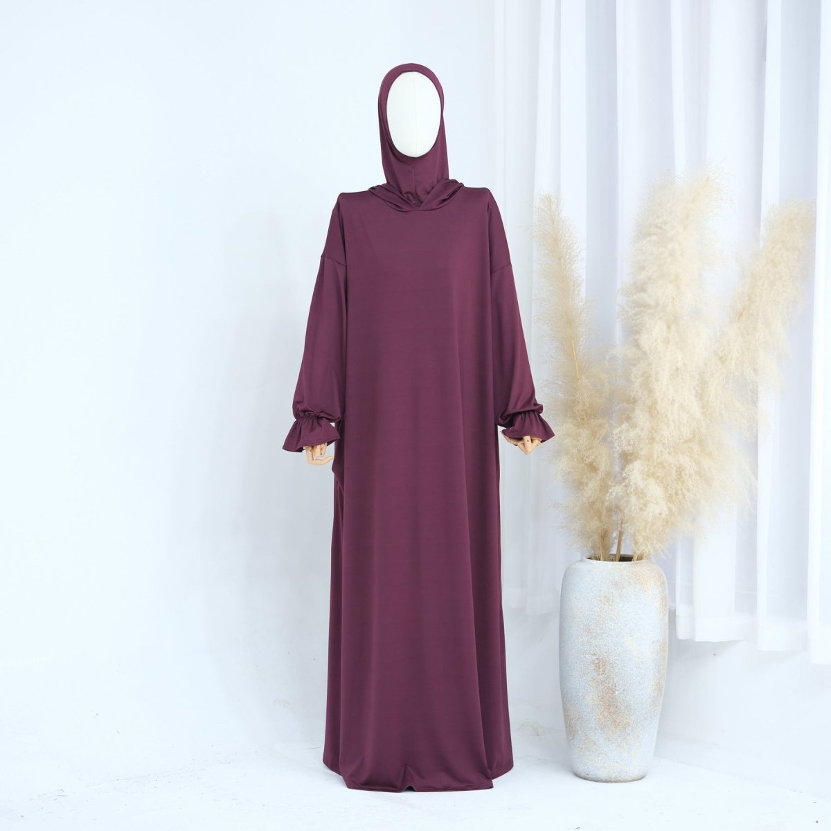 Modest Casual Hooded Abaya Collection | Tone Robes with Bubble Sleeves (MJ021) - Mariam's Collection