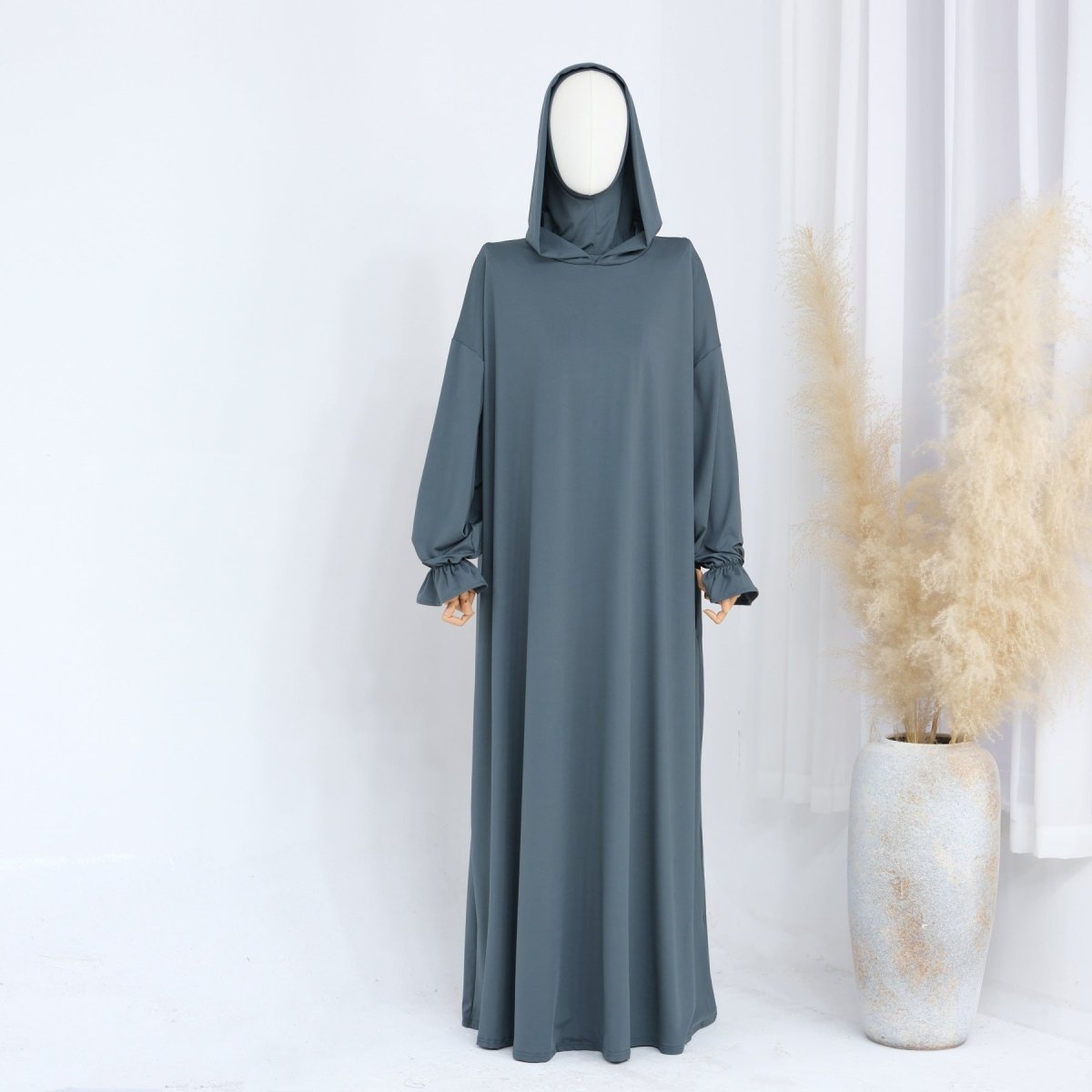 Modest Casual Hooded Abaya Collection | Tone Robes with Bubble Sleeves (MJ021) - Mariam's Collection