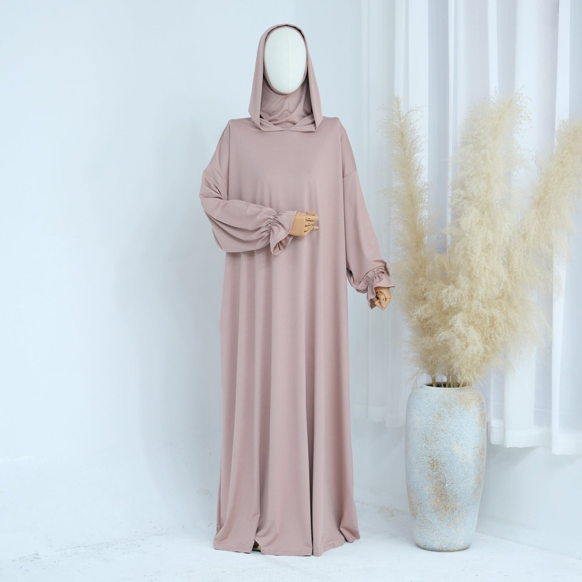Modest Casual Hooded Abaya Collection | Tone Robes with Bubble Sleeves (MJ021) - Mariam's Collection