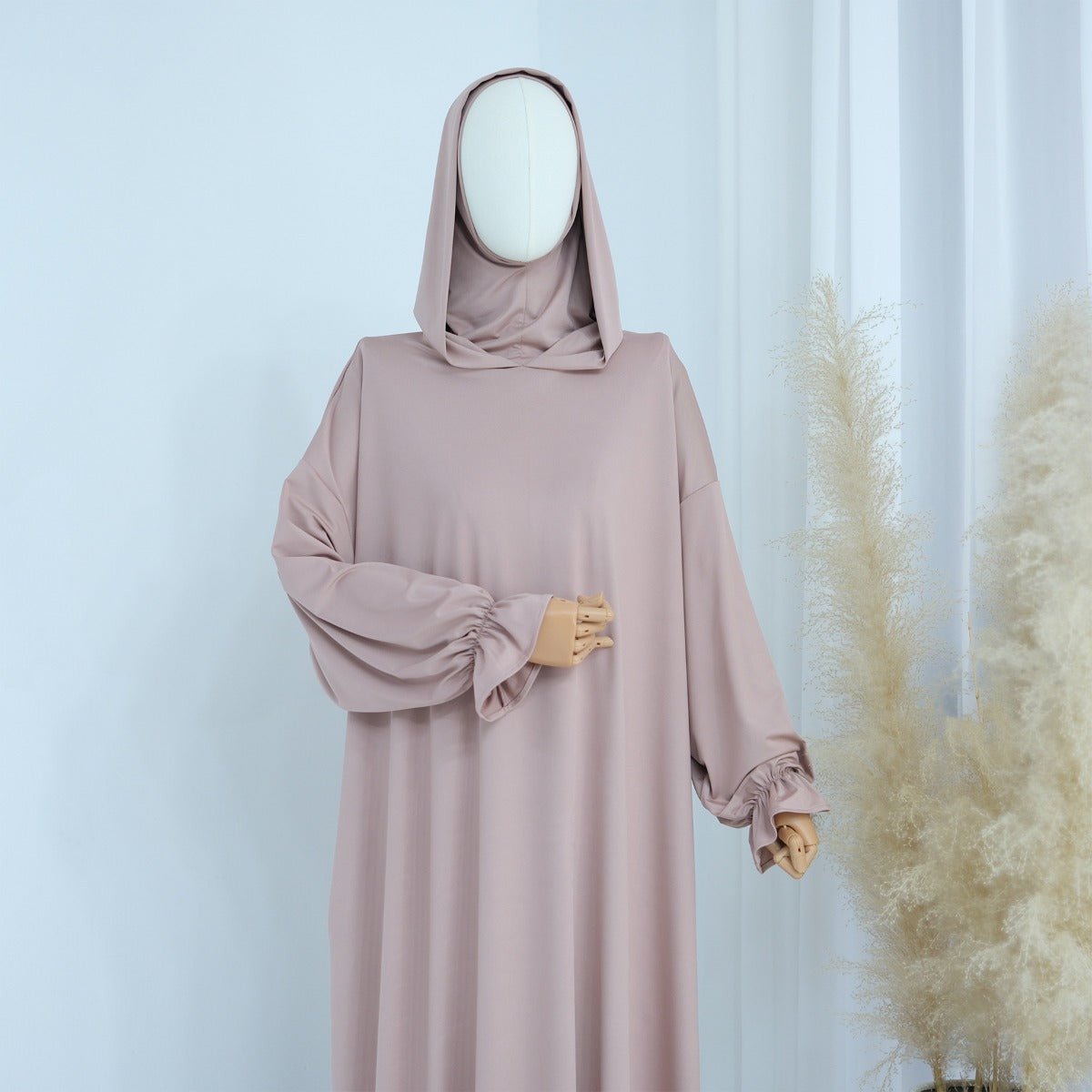 Modest Casual Hooded Abaya Collection | Tone Robes with Bubble Sleeves (MJ021) - Mariam's Collection