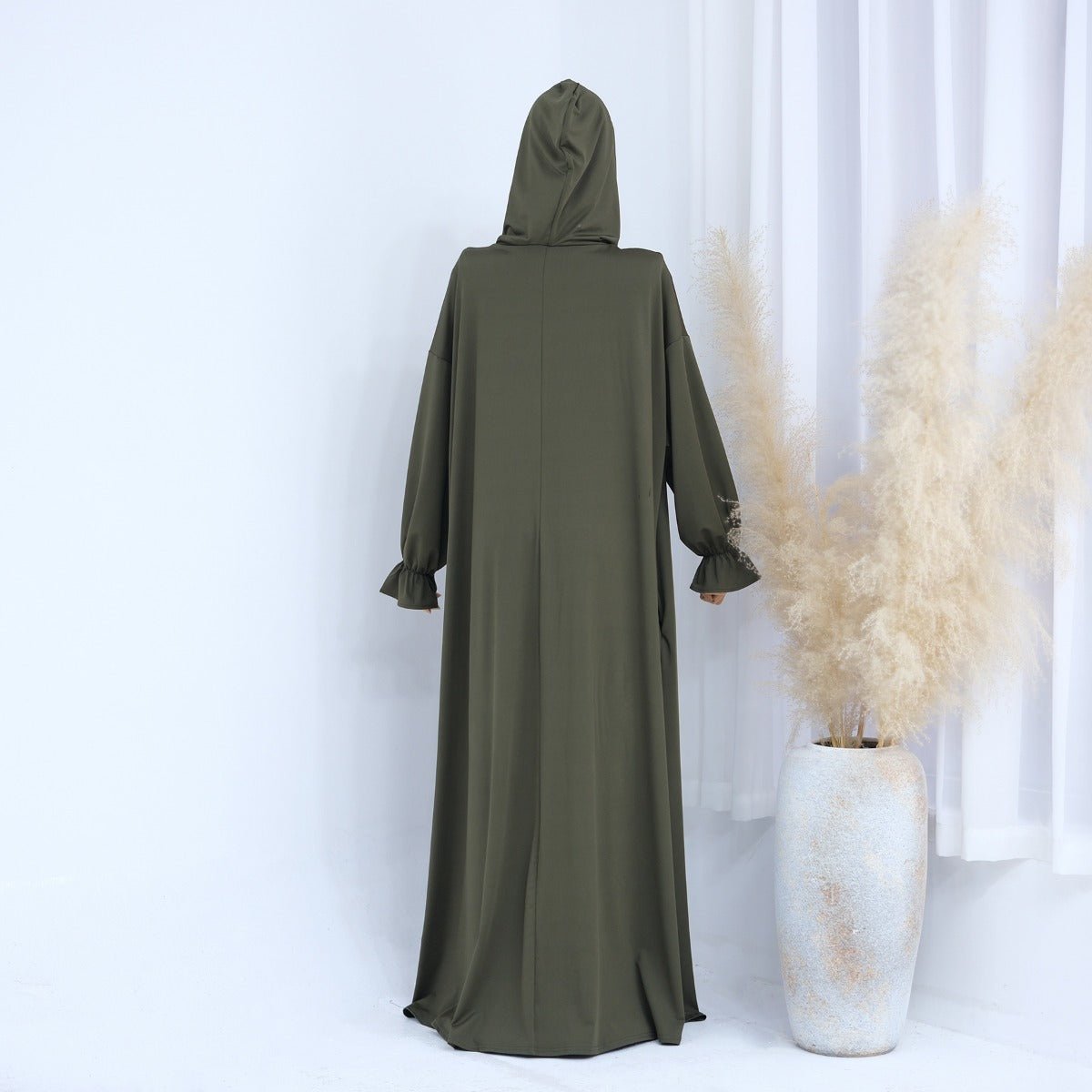 Modest Casual Hooded Abaya Collection | Tone Robes with Bubble Sleeves (MJ021) - Mariam's Collection