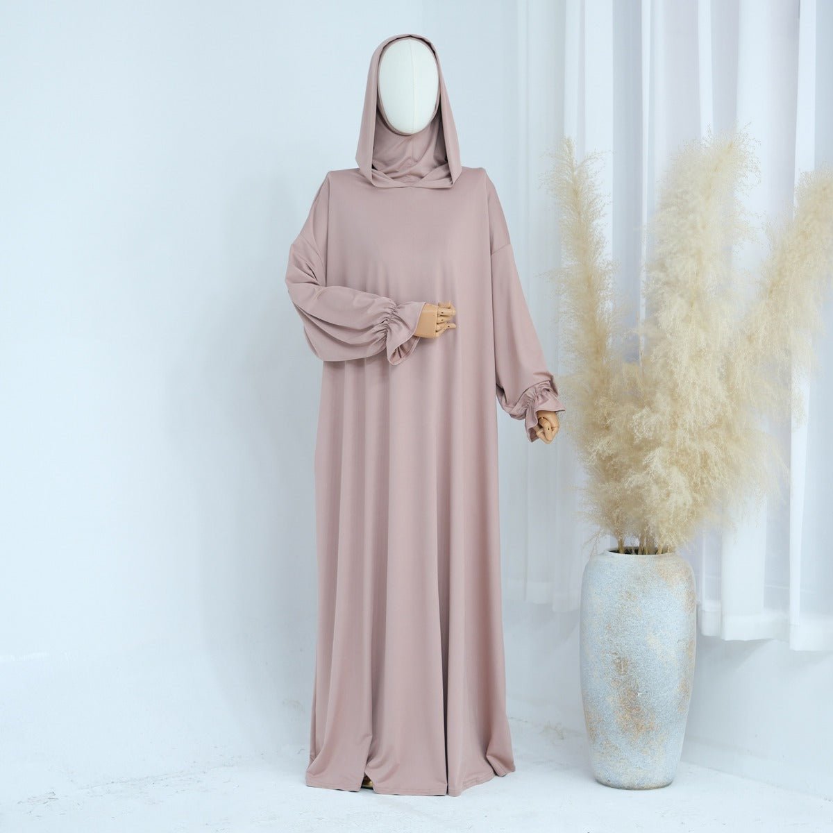 Modest Casual Hooded Abaya Collection | Tone Robes with Bubble Sleeves (MJ021) - Mariam's Collection
