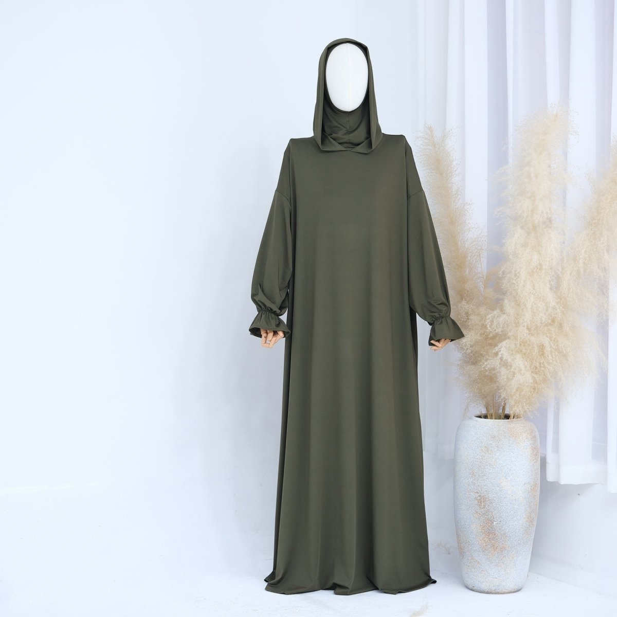 Modest Casual Hooded Abaya Collection | Tone Robes with Bubble Sleeves (MJ021) - Mariam's Collection