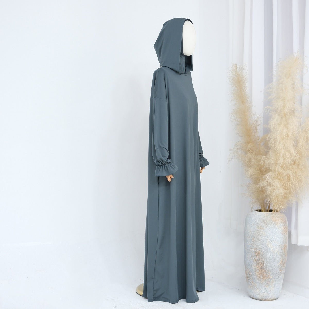 Modest Casual Hooded Abaya Collection | Tone Robes with Bubble Sleeves (MJ021) - Mariam's Collection