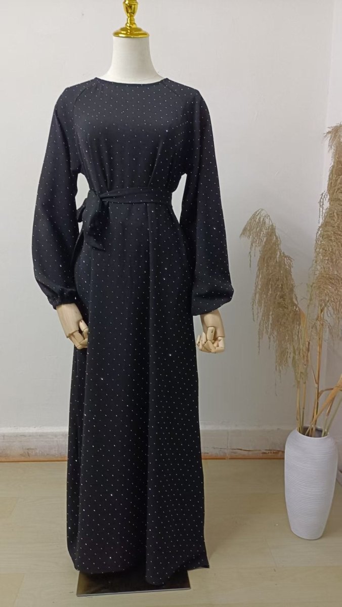 Modest Diamond Dot with Adjustable Belt Muslim Women Abaya.(MA158) - Mariam's Collection