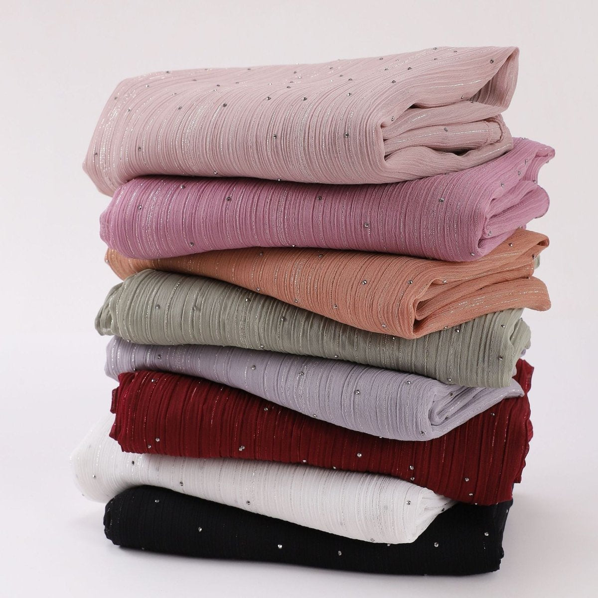 Modest Elegance Silver Crinkle Drape Hijab with Rhinestones (MH155) - Mariam's Collection