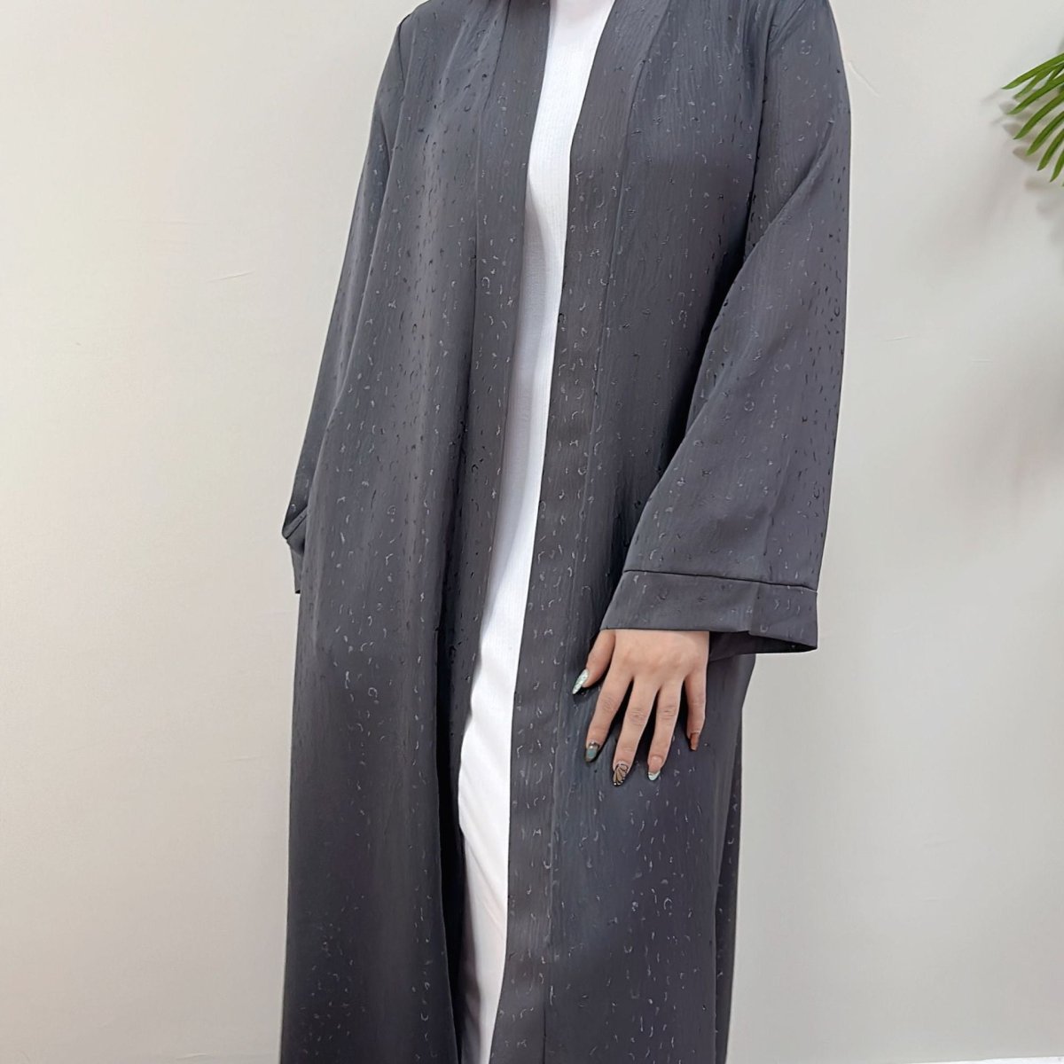 Modest Elegant Dress 3D Textured Printer with Flared Sleeves(MOA210) - Mariam's Collection