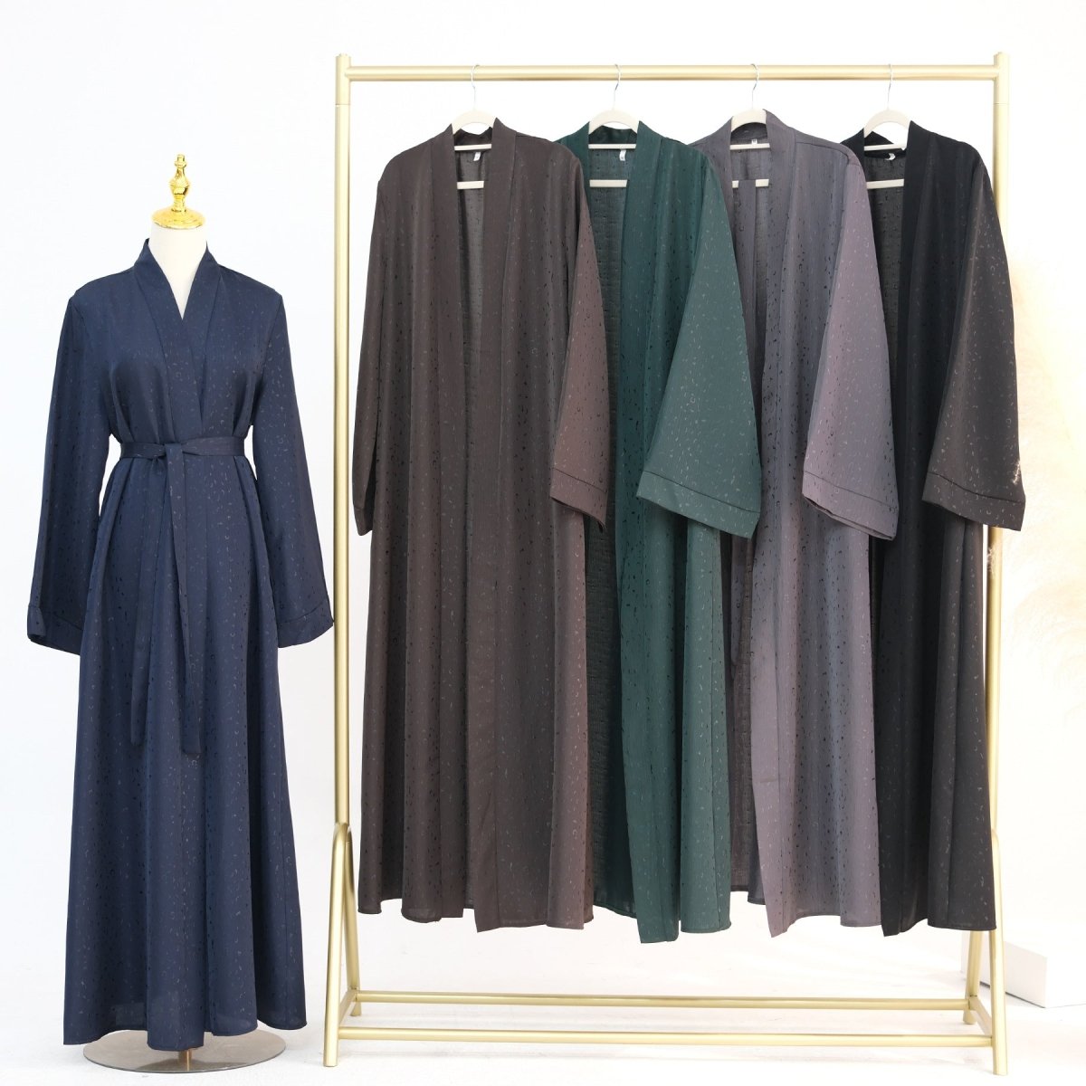 Modest Elegant Dress 3D Textured Printer with Flared Sleeves(MOA210) - Mariam's Collection