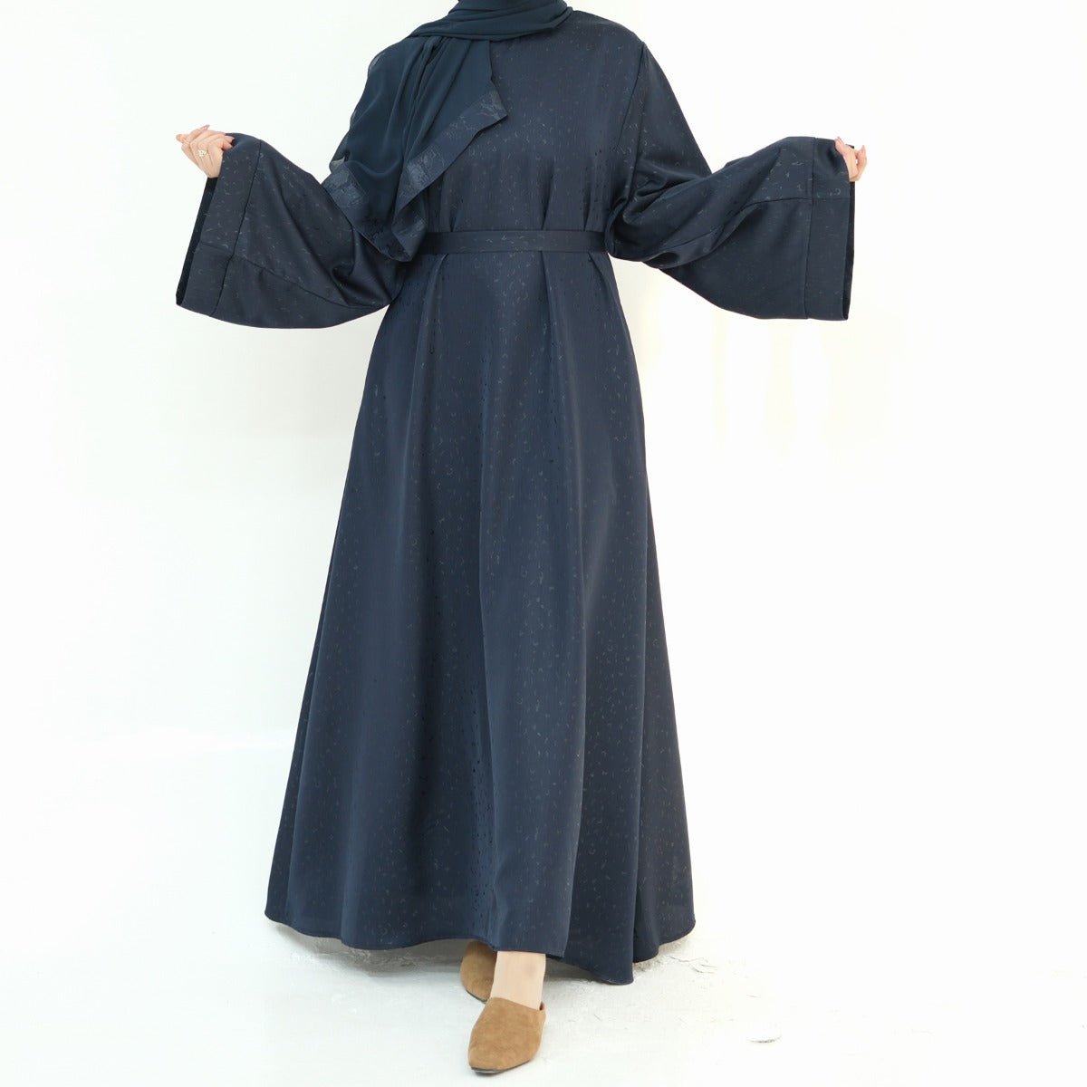 Modest Elegant Solid Color Abaya Robe with Wide Sleeves & Detachable Belt(MA279) - Mariam's Collection