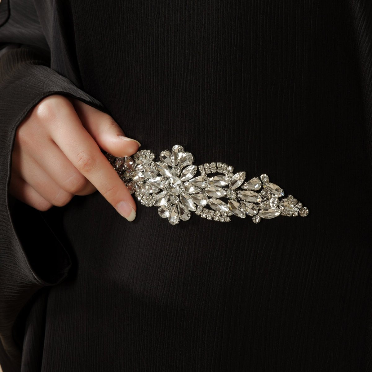 Modest Kaftan for Special Occasions: Batwing Abaya With Rhinestone Waist (MA135) - Mariam's Collection