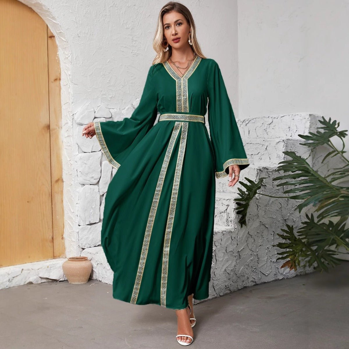 Modest Long Sleeve Maxi Dress - Elegant Abaya Dress with Flared Sleeves & Adjustable Fit(MA283) - Mariam's Collection