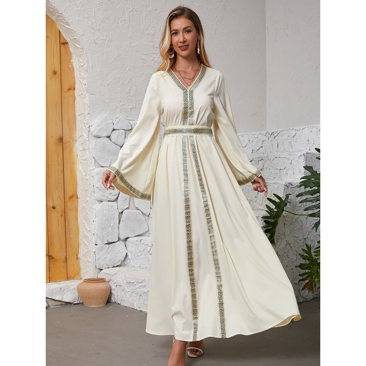 Modest Long Sleeve Maxi Dress - Elegant Abaya Dress with Flared Sleeves & Adjustable Fit(MA283) - Mariam's Collection