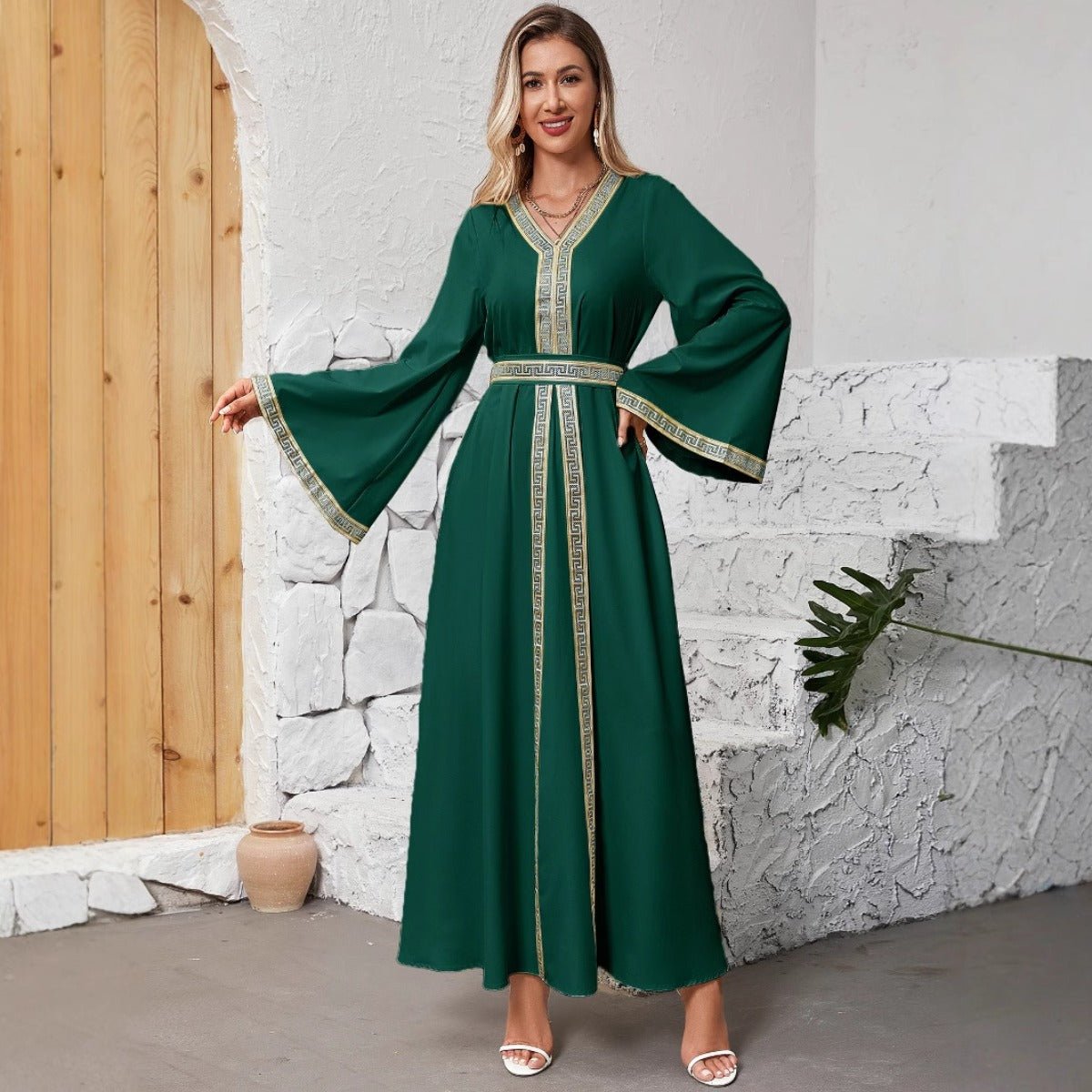 Modest Long Sleeve Maxi Dress - Elegant Abaya Dress with Flared Sleeves & Adjustable Fit(MA283) - Mariam's Collection