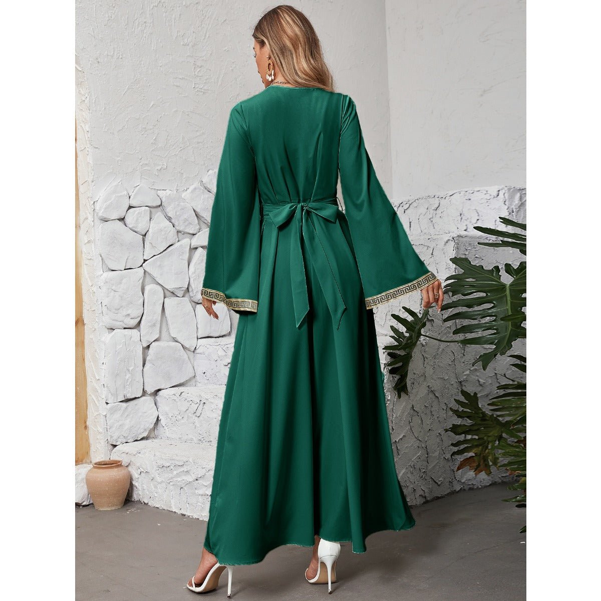 Modest Long Sleeve Maxi Dress - Elegant Abaya Dress with Flared Sleeves & Adjustable Fit(MA283) - Mariam's Collection