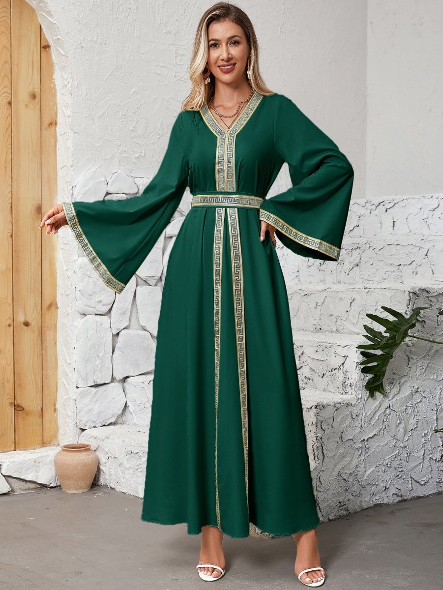 Modest Long Sleeve Maxi Dress - Elegant Abaya Dress with Flared Sleeves & Adjustable Fit(MA283) - Mariam's Collection