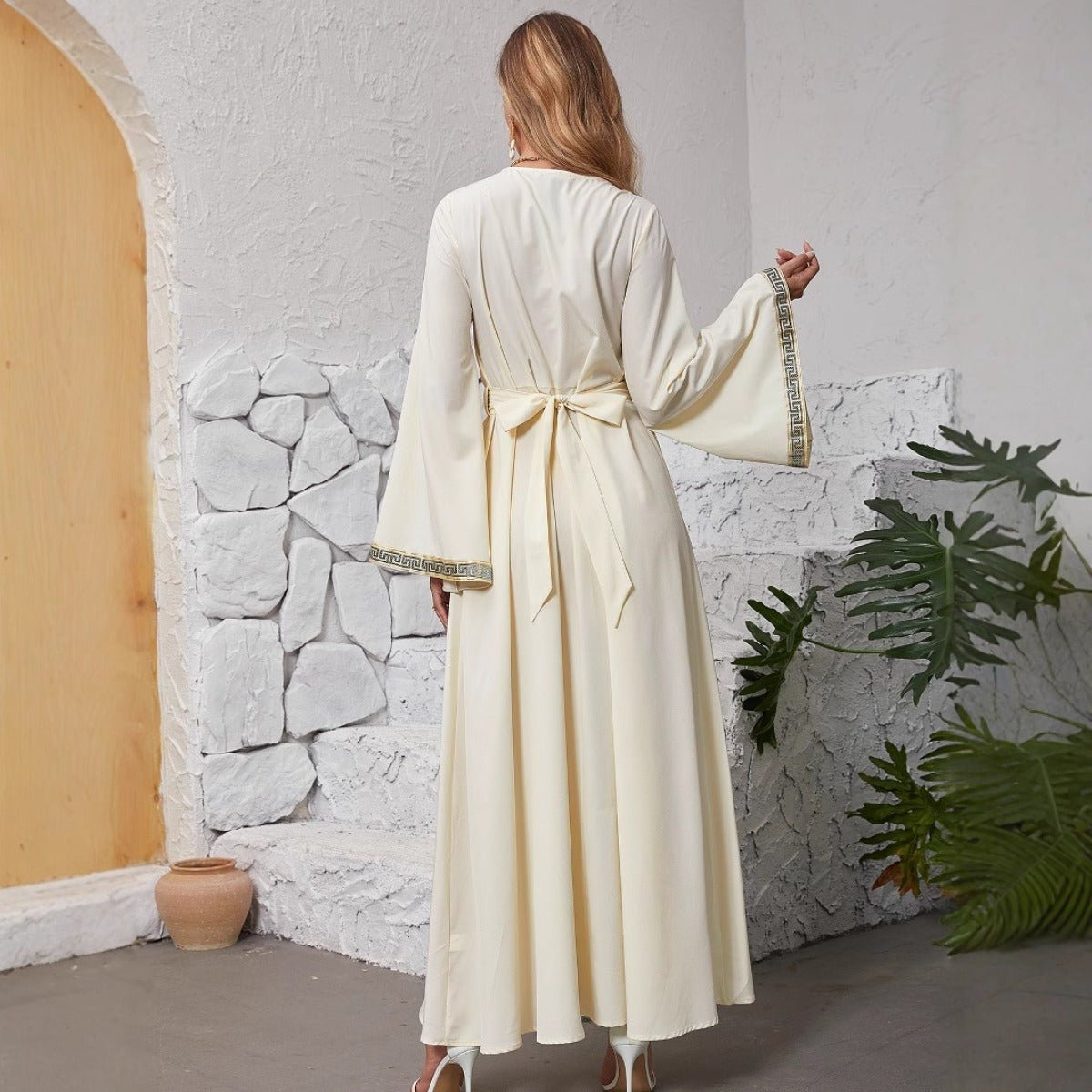 Modest Long Sleeve Maxi Dress - Elegant Abaya Dress with Flared Sleeves & Adjustable Fit(MA283) - Mariam's Collection