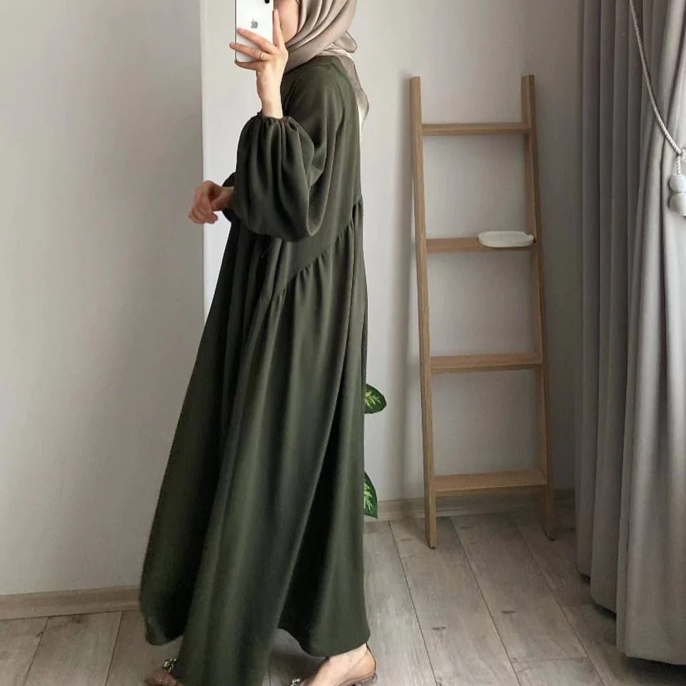 Modest Loose Fit Abaya with Lantern Sleeves | Ice Crepe Pullover Abaya (MA153) - Mariam's Collection