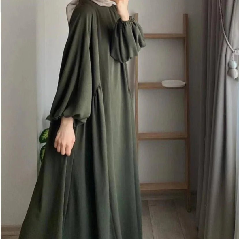 Modest Loose Fit Abaya with Lantern Sleeves | Ice Crepe Pullover Abaya (MA153) - Mariam's Collection
