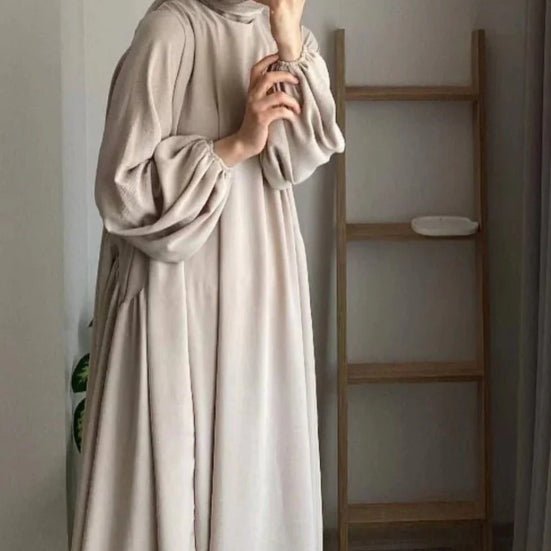 Modest Loose Fit Abaya with Lantern Sleeves | Ice Crepe Pullover Abaya (MA153) - Mariam's Collection
