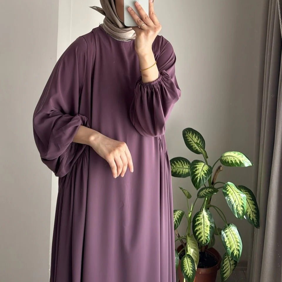 Modest Loose Fit Abaya with Lantern Sleeves | Ice Crepe Pullover Abaya (MA153) - Mariam's Collection
