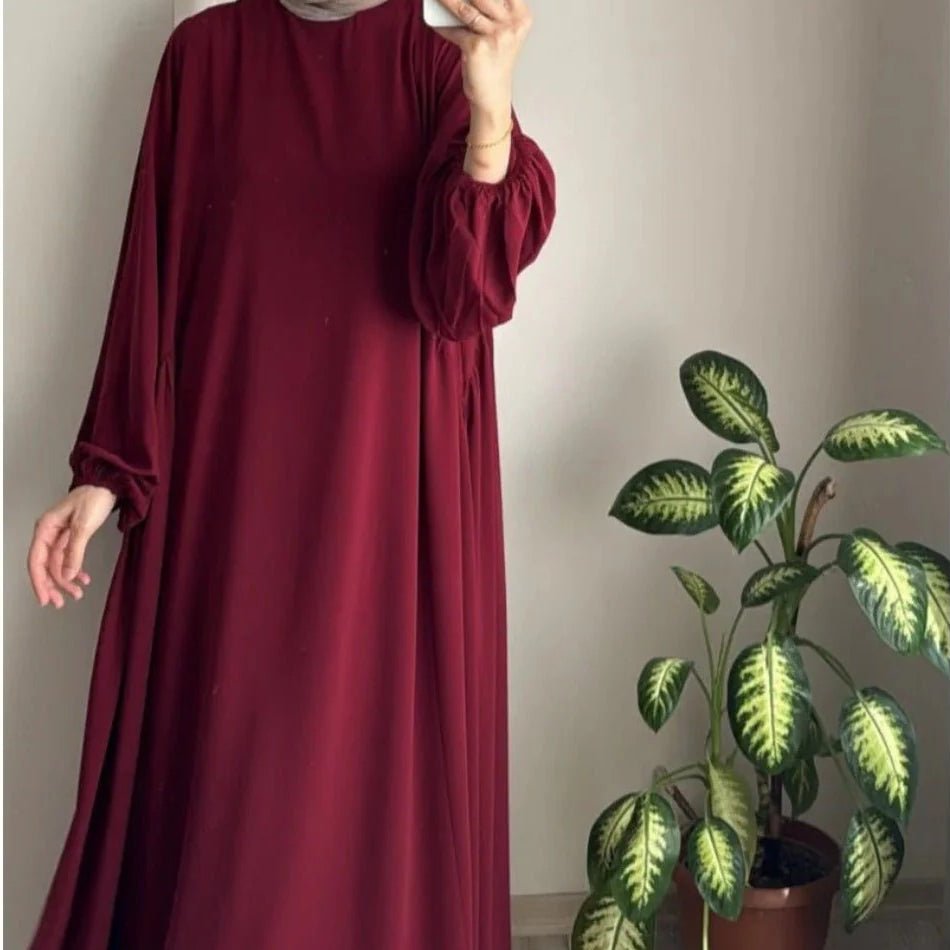 Modest Loose Fit Abaya with Lantern Sleeves | Ice Crepe Pullover Abaya (MA153) - Mariam's Collection