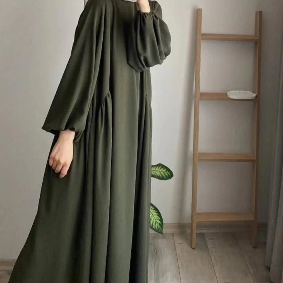 Modest Loose Fit Abaya with Lantern Sleeves | Ice Crepe Pullover Abaya (MA153) - Mariam's Collection