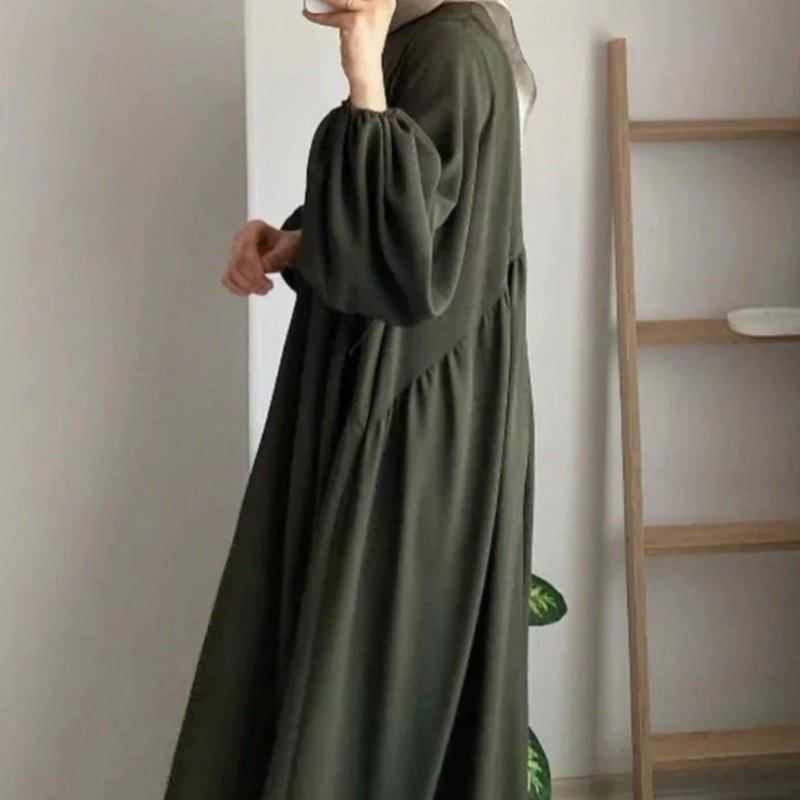 Modest Loose Fit Abaya with Lantern Sleeves | Ice Crepe Pullover Abaya (MA153) - Mariam's Collection