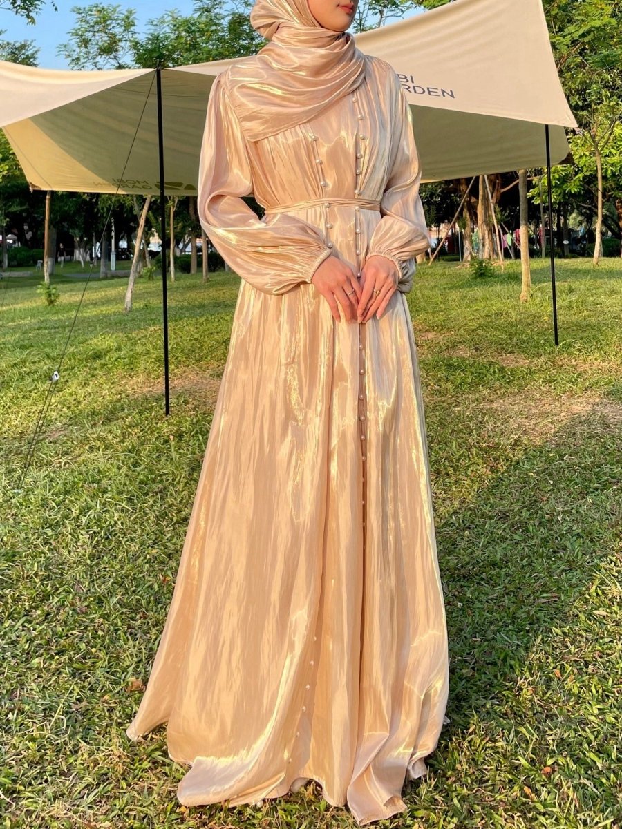 Modest Luxe Pearl - Embellished Streamer Evening Abaya Dress (MOA149) - Mariam's Collection