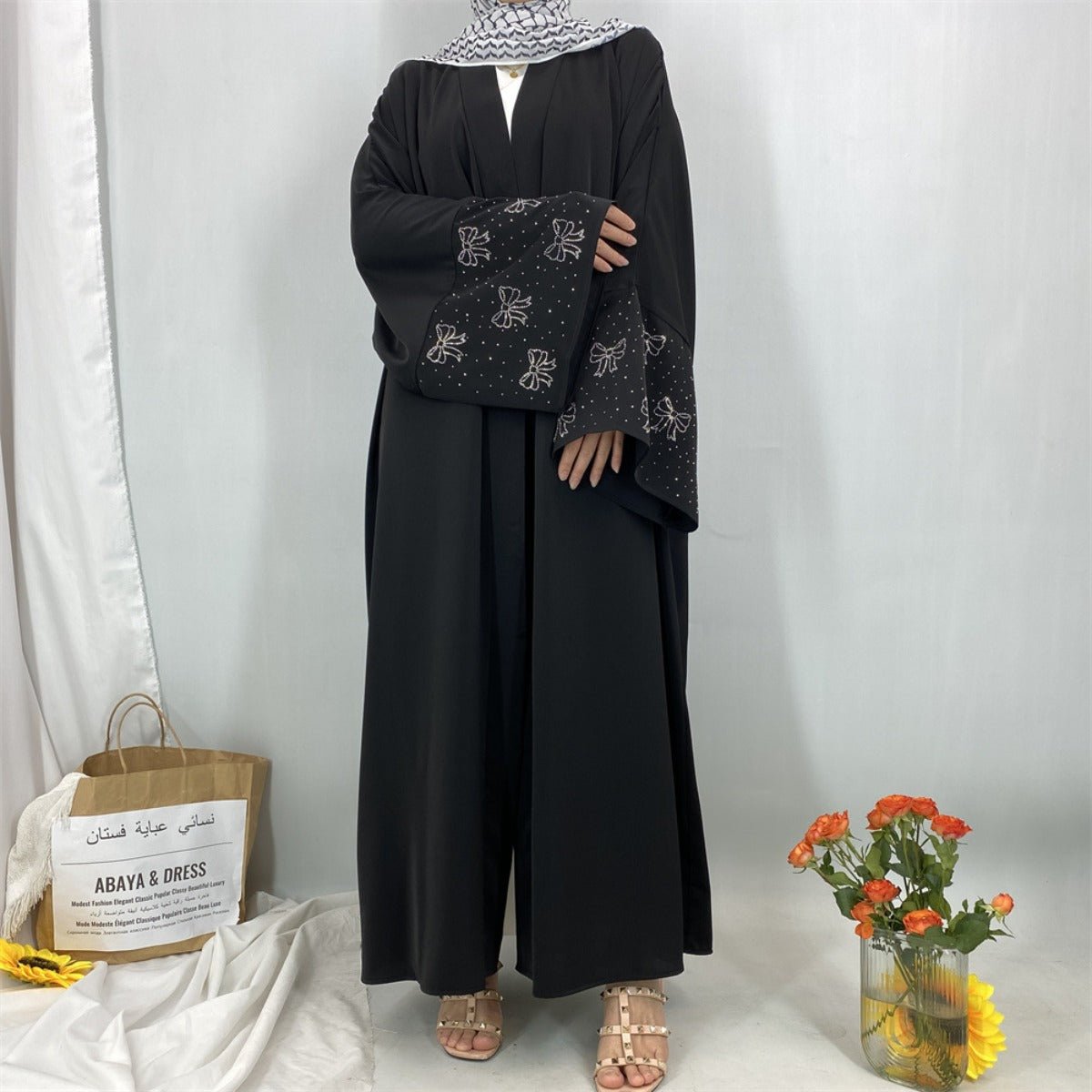Modest Luxury Exquisite Transfer Diamond Printer Butterfly Sleeve Abaya(MOA206) - Mariam's Collection