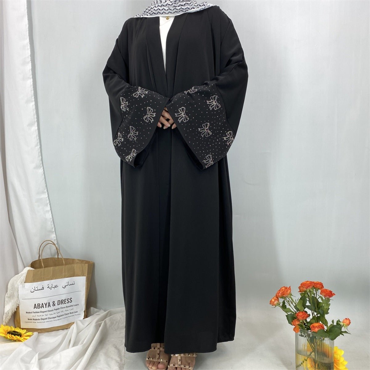 Modest Luxury Exquisite Transfer Diamond Printer Butterfly Sleeve Abaya(MOA206) - Mariam's Collection