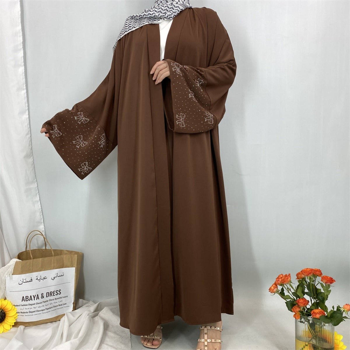 Modest Luxury Exquisite Transfer Diamond Printer Butterfly Sleeve Abaya(MOA206) - Mariam's Collection