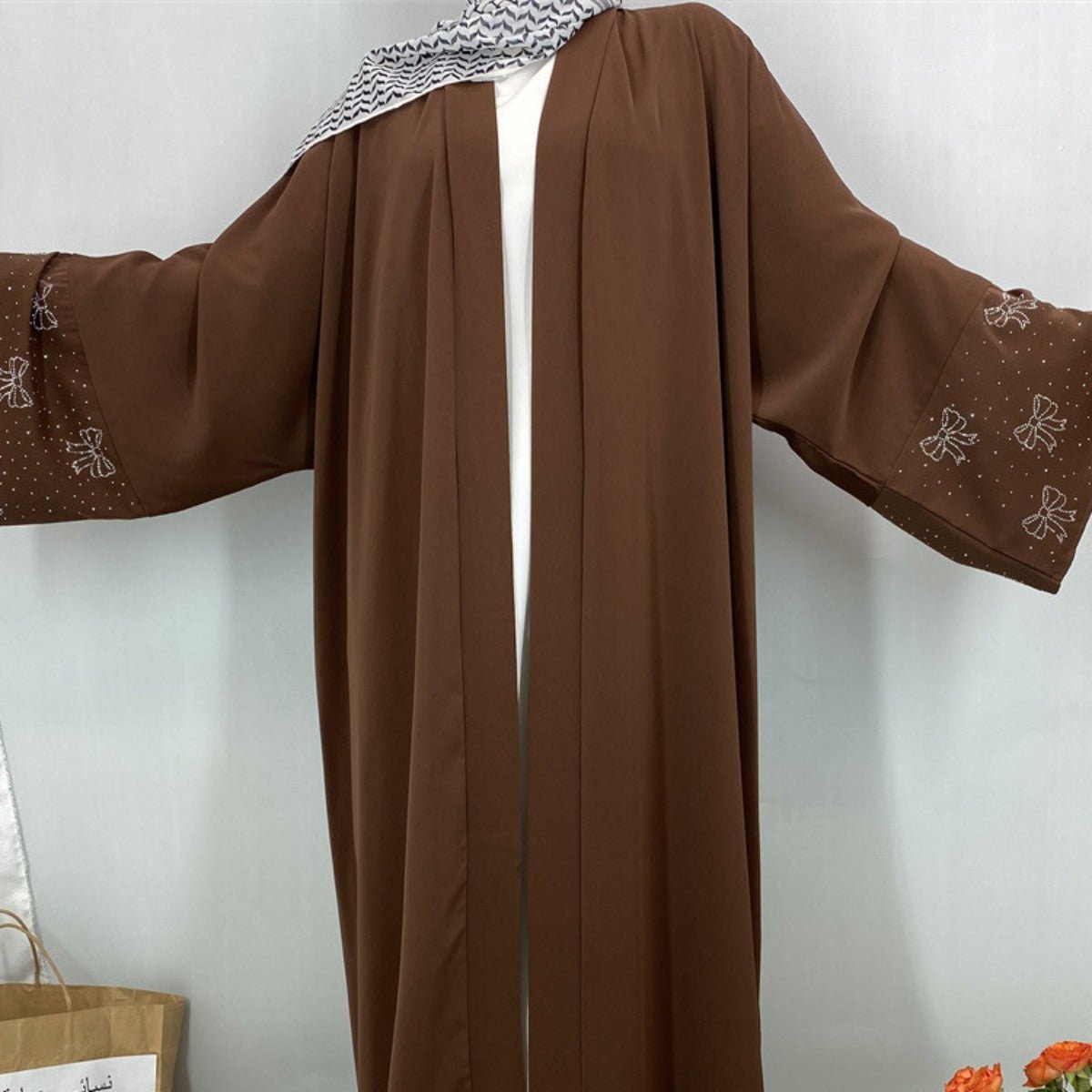 Modest Luxury Exquisite Transfer Diamond Printer Butterfly Sleeve Abaya(MOA206) - Mariam's Collection