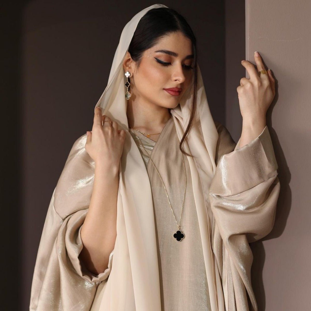 Modest Luxury Luminous Silk Satin Batwing Abaya Evening Wear. (MA265) - Mariam's Collection
