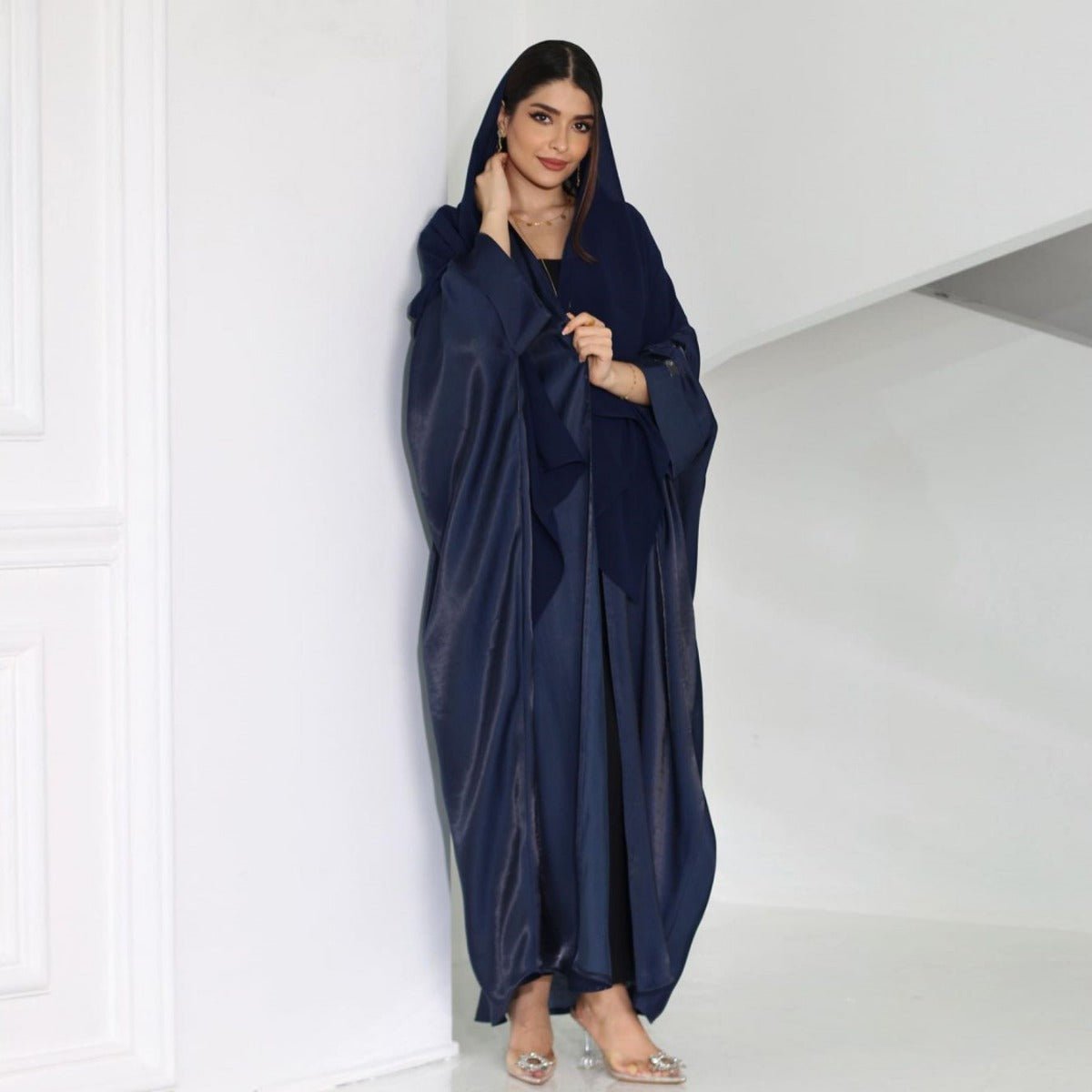 Modest Luxury Luminous Silk Satin Batwing Abaya Evening Wear. (MA265) - Mariam's Collection